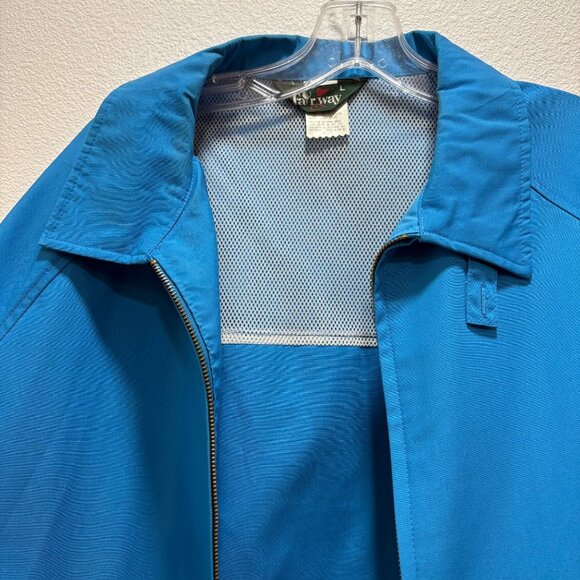 Mens Retro Blue Fairway Brand Jacket Large Full Zip Vented Vintage Lightweight - Picture 9 of 10